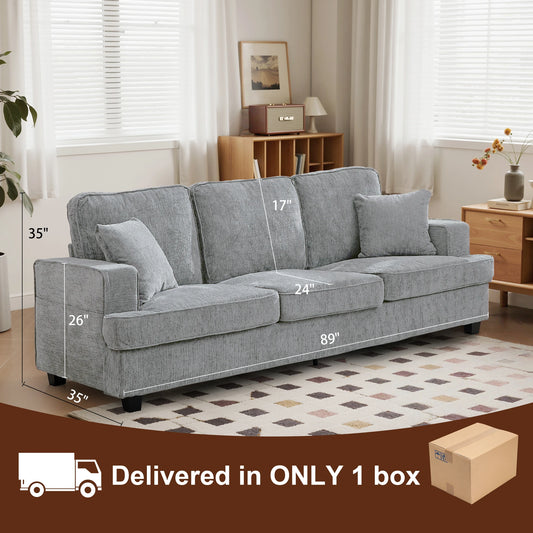 Sofa for Living Room, 89 inch Cloud Sofa in Chenile with Extra Comfy Soft Seats, Modern 3 Seater Sofas for Bedroom