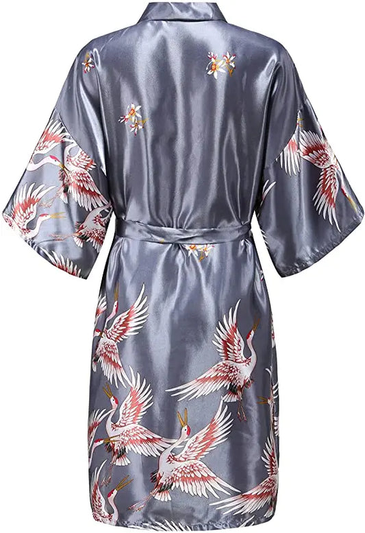 Silk Satin Wedding Bridal, Bridesmaid Robe Floral Bathrobe Short KimonoStyle. Dressing Gown For Women