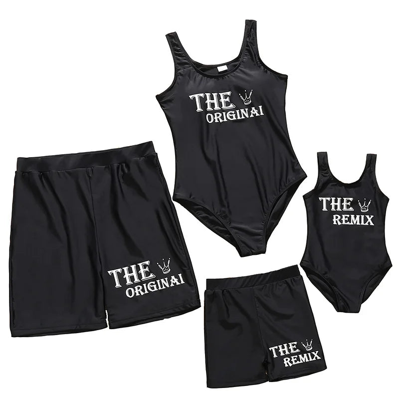 King Queen Swimsuit, Family Matching Outfits, One-Piece Mother/ Daughter, FATHER/Son Trunks