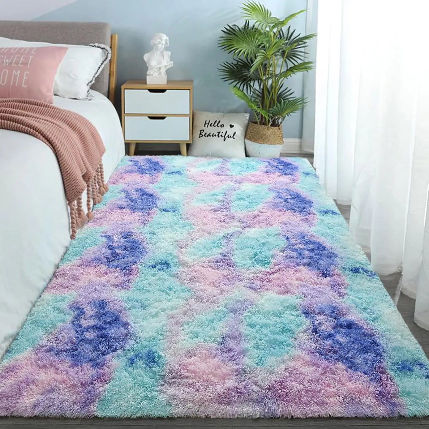 Tie-Dye Plush Carpet Living Room, Bedroom Room, Soft Fluffy Home Mat for Children's Room Baby Crawling and Non-Slip Blanket
