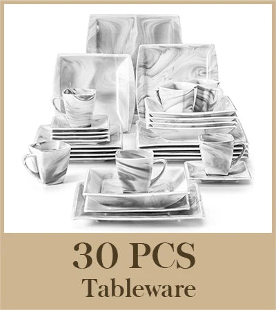 30/60PCS Marble Grey Porcelain Tableware. Dinnerware Set with 6PCS, Dessert/Soup/Dinner Plate/Cup/Saucer,Service for 12
