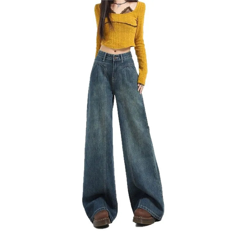 High Waist, Wide Leg Denim Jeans for Women /Girls Loose Fit , Versatile and Slimming, Floor-Length, Straight Cut Pants.