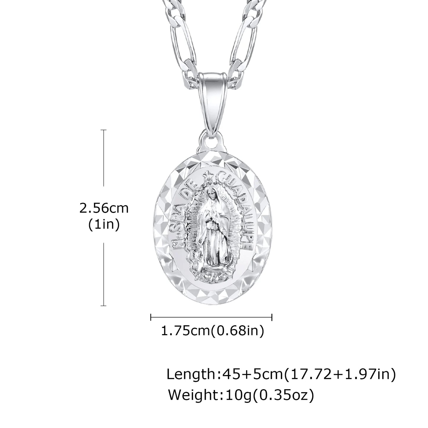 Virgin Mary Necklace for Men Boys,Catholicism Oval Pendant with Figaro Chain,Faith Prayer Jewelry Gift