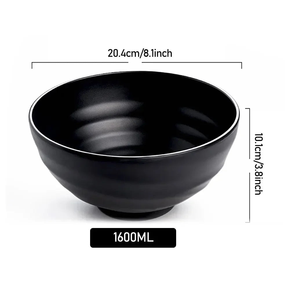 Fancy family Black Frosted Melamine. Japanese Style Beef Ramen Bowl with Bamboo Hat Shape . Soup Bowl Tableware