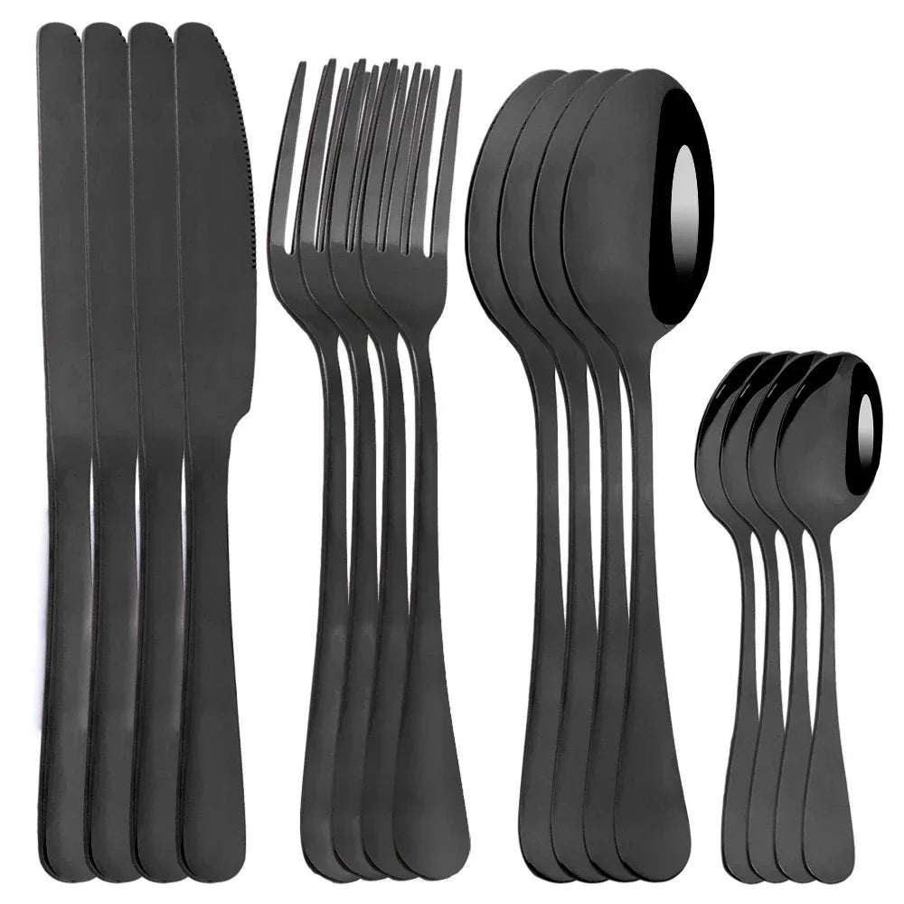 16Pcs Tableware Stainless Steel Dinnerware Set Knife Fork Coffee Spoon Mirror Flatware Dishwasher Safe Kitchen Silverware Set