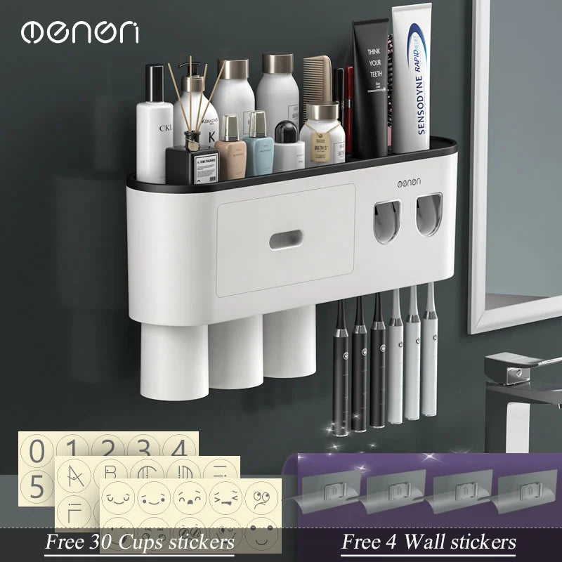 Magnetic Adsorption Inverted Toothbrush Holder/Wall /Automatic Toothpaste Squeezer, Storage Rack for Bathroom Accessories