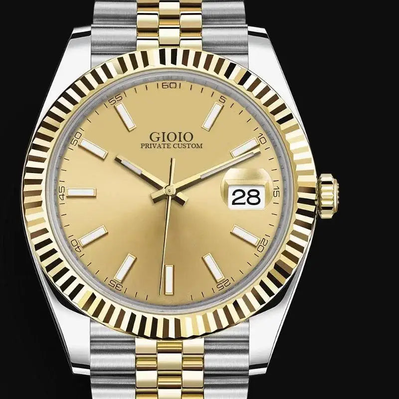 Men's and Womens Luxury Watches. Stainless Steel, in Gold, Black, Blue and White with Diamond Dial.