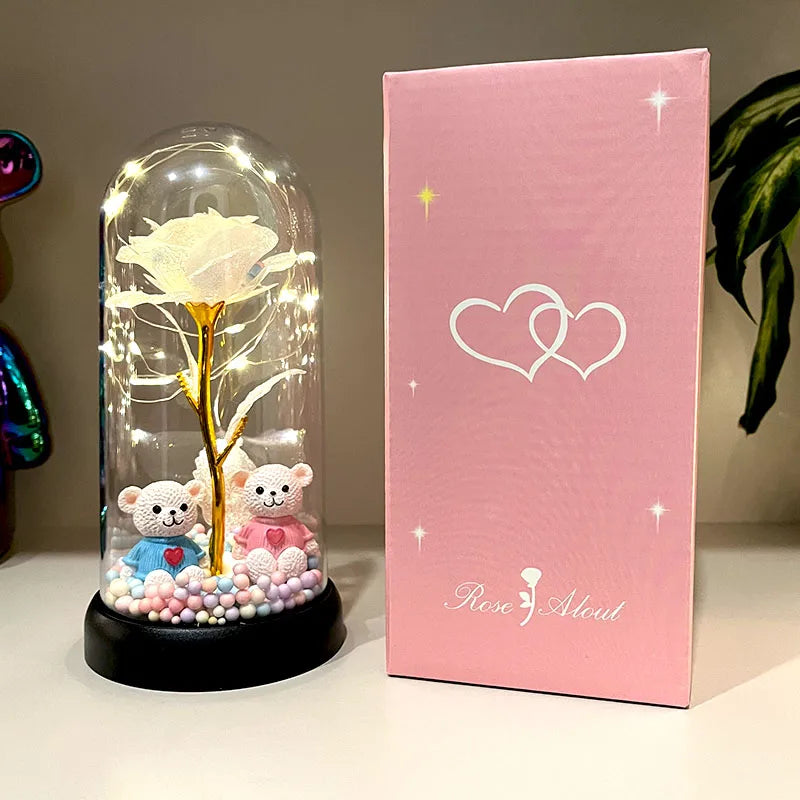 1pc Colorful Rose Luminous Flower with plastic Cover . Gift for MOTHERS DAY Perfect Gift for Valentine's Day, Christmas, New Years Day,