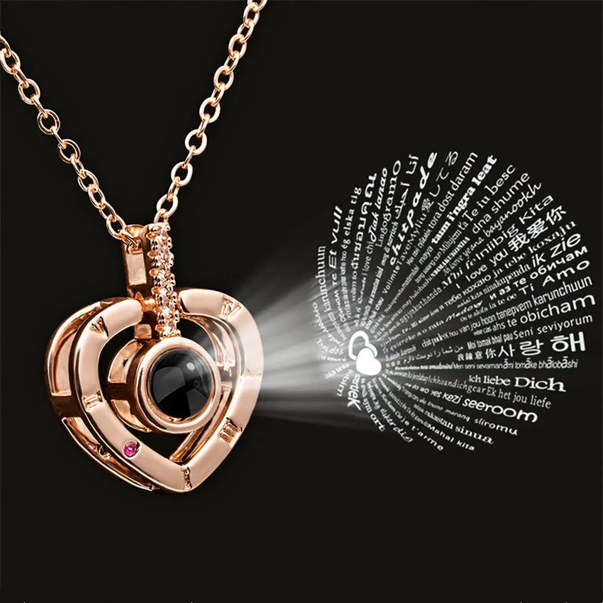 Projection Necklace 100 Languages for I Love You. Pendant Necklaces For Lover Girlfriend, Creative, Couples Romantic Jewelry Gifts