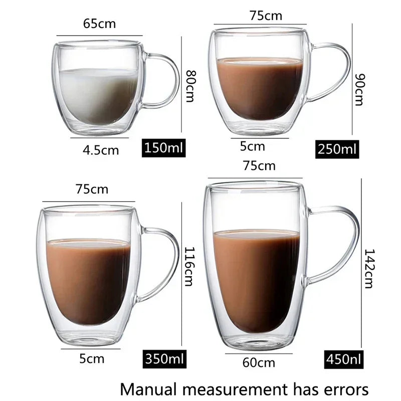 Heat Resistant Double Walled Glass Cup 80-650Ml Beer Milk Coffee Water Cups. Transparent Cup, Glass Drinkware Mug Set
