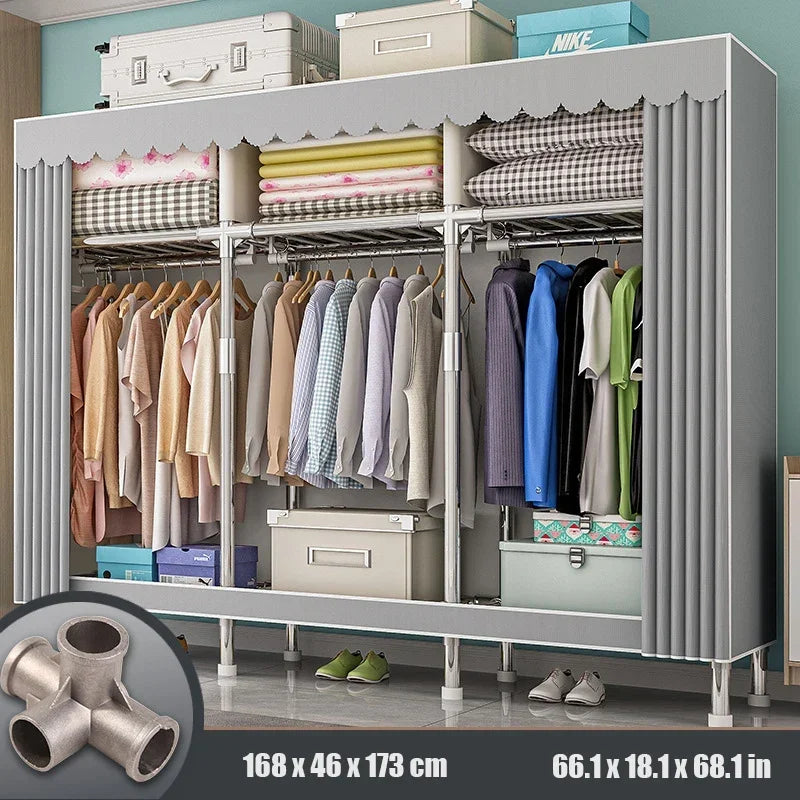 Dustproof Wardrobe Portable Bedroom Clothing Rack with Reinforced Storage Cabinet. Oxford Cloth, Waterproof Cupboard, Closet Organizer