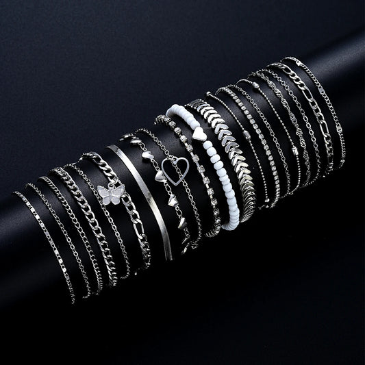 19Pcs/Set New Design Silver Color Anklet Sets for Women Fashion Pearl Butterfly Heart Crystal Foot Chain Versatile Daily Jewelry. This set is a wonderful gift or a wonderful BUY TO WEAR AND SHARE WITH FRIENDS