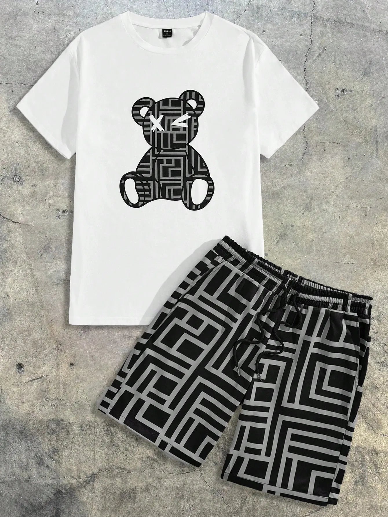2026 Summer Little Boys , Short-Sleeved Shorts Set with Bear Print Breathable Lightweight Casual Fashionable Outdoor Childs Clothing