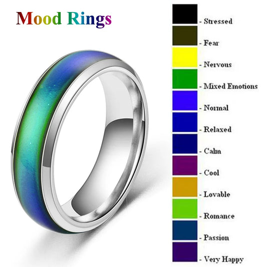 1pc Stainless Steel Mood Ring Changing Color Rings Emotion Feeling Temperature Ring For Women/ Men / Couples Rings Fashion Jewelry, 1 color to order but many moods to wear. Use Sizing chart.