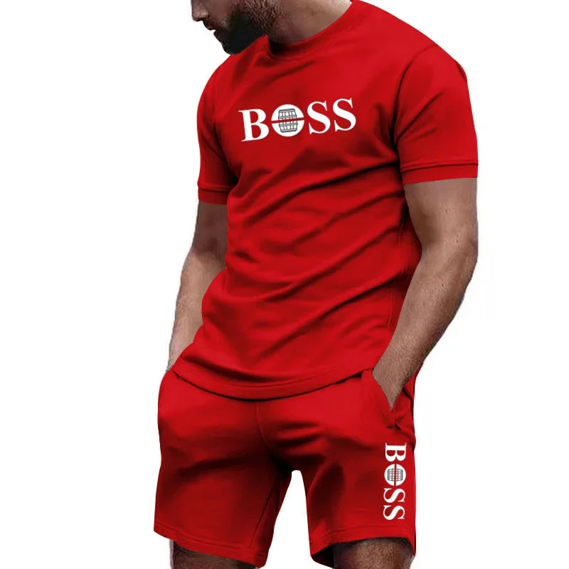 Men's two-piece sportswear. Short sleeved T-shirt and pants set for running and fitness sportswear 2026 summer.