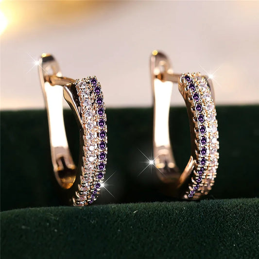 Luxury Female Red Zircon Stone Clip Earrings Charm Gold Color Weddings, MOTHERS DAY, and everday wear Jewelry For Women