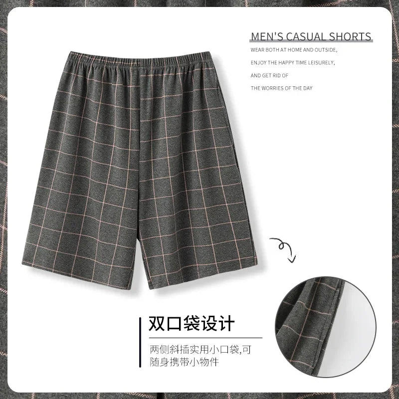 Summer solid color pajama pants in cotton. Mens breathable shorts.
