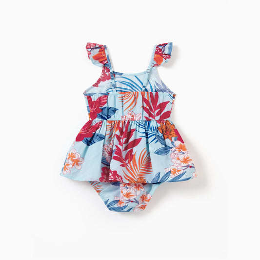 Matching Family Tropical Floral Jumpsuits Sleeveless Wide-Leg Romper Summer Vacation Beachwear for Mommy and Me