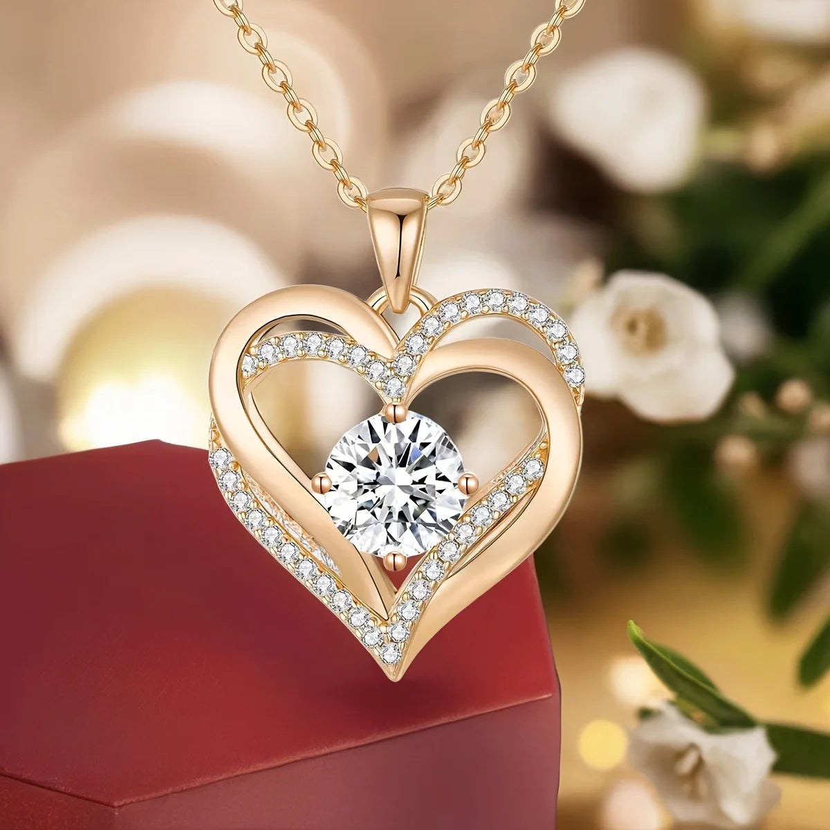 Artificial Rose Gift Set with Heart Pendant Necklace-Perfect for Christmas,Valentine'S Day, Mother'S Day, Anniversary,and Birthday