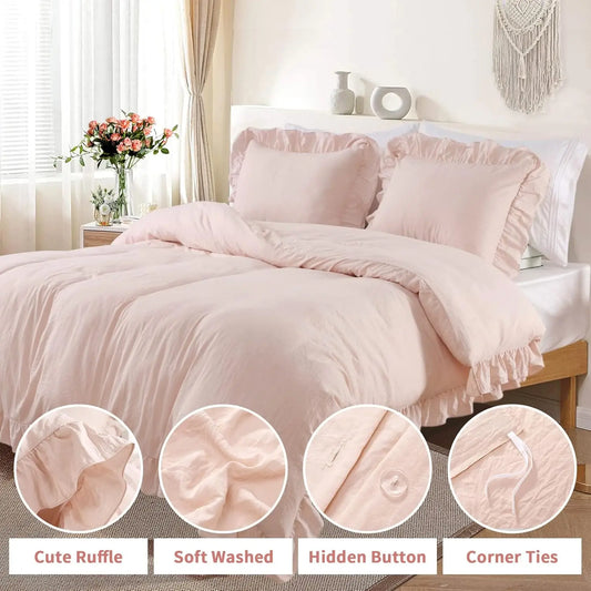 104"x90" Lotus Leaf Edge Bedding Duvet Cover Set + 2 Pillowcases