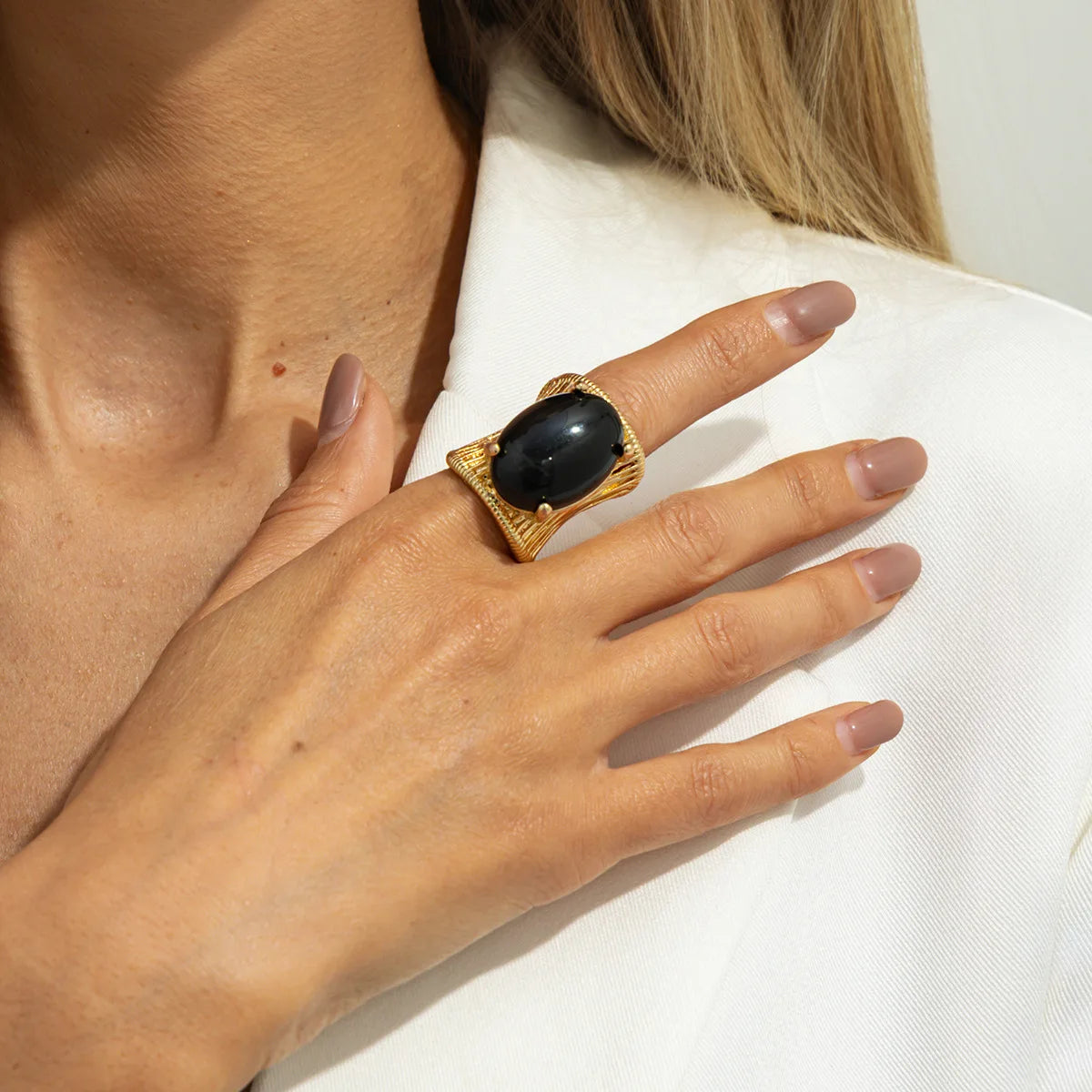 Rock Punk Hip Hop Vintage Elegant Black Brown Shading Resin Stone Chunky Metal Ring for Women Girl Jewelry Gift 2026 NEW