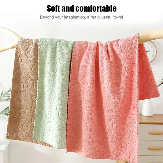 5-piece set of soft, absorbent coral fleece face towels - quick-drying bathroom towels - cute and fun design