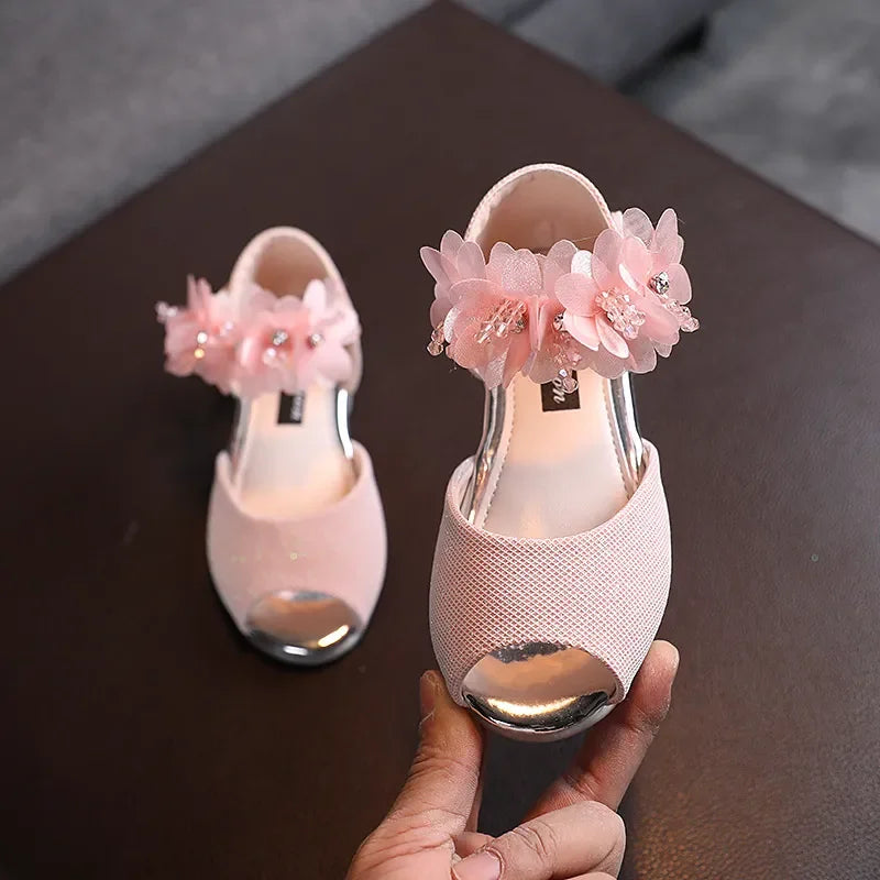 Girls Rhinestone Flower Shoes, Low Heel, Wedding, Party Dress Pump, Princess Shoes For Kids /Toddler