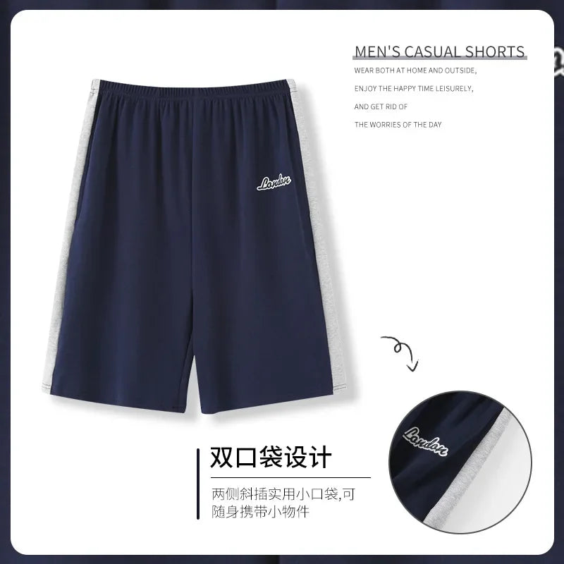 Summer solid color pajama pants in cotton. Mens breathable shorts.