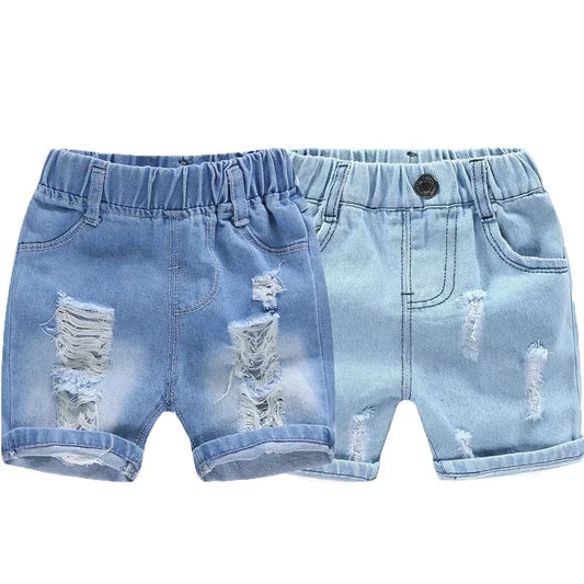 Boys Summer Shorts, Casual Torn Jean, Knee Length Denim Pants, Baby Elastic Waist, Infant Trousers (2-8yrs )
