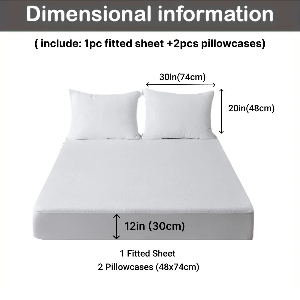 3pcs Cotton Fitted Bed Sheet Set (1 Fitted Sheet + 2 Pillowcases) Breathable. Soft, Mattress Cover with Pillow Covers