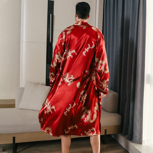 Pajama for men's spring and autumn wear. Silk, thin, style- oversized pajama with long- sleeves.