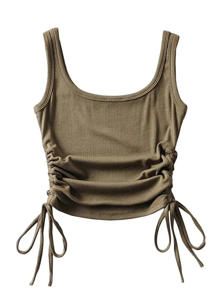 New Arrival Girls Casual Solid Colour, Two Side Drawstring , Vest Folds, Shirring, Tank/Camis