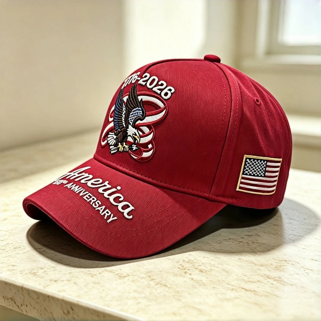 250th Anniversary of the United States 1776 - 2026 Bald Eag " Ribbon Embroidered " Baseball Cap Patriotic Flag Adjustable Casual O Ring