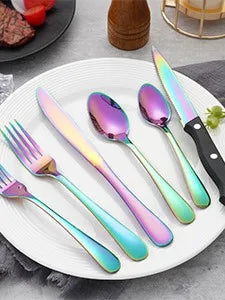 24 pcs Rainbow Silverware Set, Service For 4 Stainless Steel Flatware Serving Set, Cutlery Set, Knife Fork And Spoon