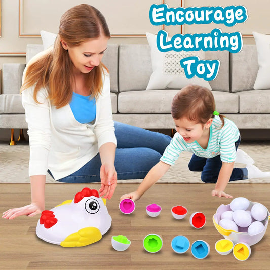 12 Matching Eggs. Montessori Sensory Learninng for babys and young children. Easter Eggs, Chicken, Colors, Shapes, Sorting, Learning Educational Toy For Kids Gifts