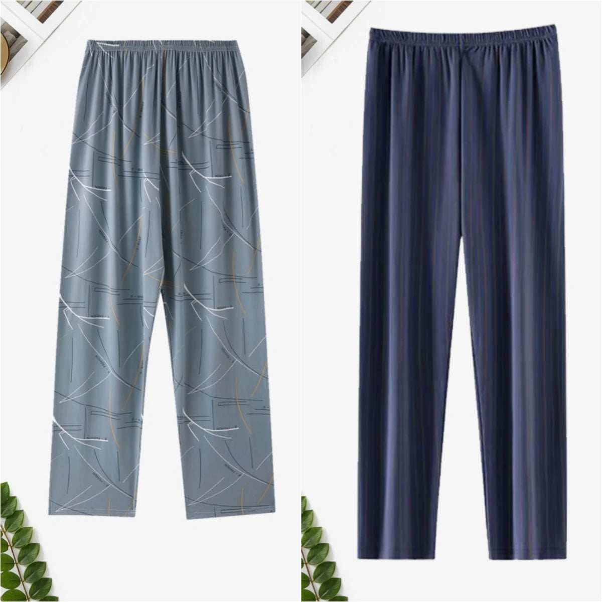 Long Pajama Pants and Men's Spring, Summer and Autumn Loose wearable plaid prints, some solids.