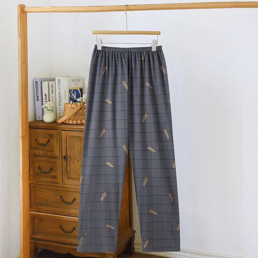 Men's Stylish Summer Pajama Pants, Thin, Loose, Breathable, Air-Conditioned Pants with Elastic Waist