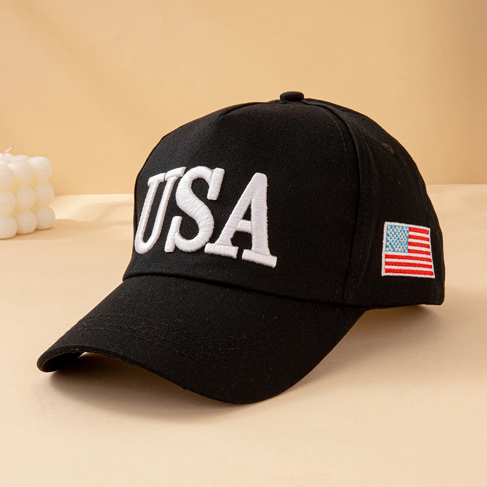 Fashion USA Letter Embroidered Baseball Cap Men Women American Flag Patch. Adjustable Patriotic Dad Hat for Outdoor Casual Daily