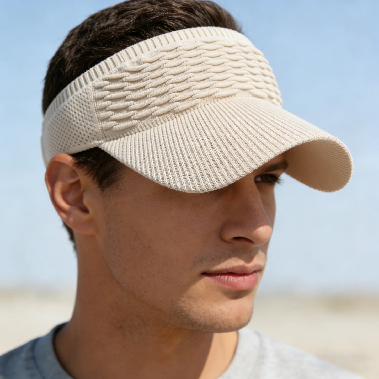 1pc Fashion Folds Design, Solid Colors, Large Brim Sunscreen Hat, Outdoor, Elastic Fabric, Sports Sun Cap, Knitted , Empty Top Sun Hat