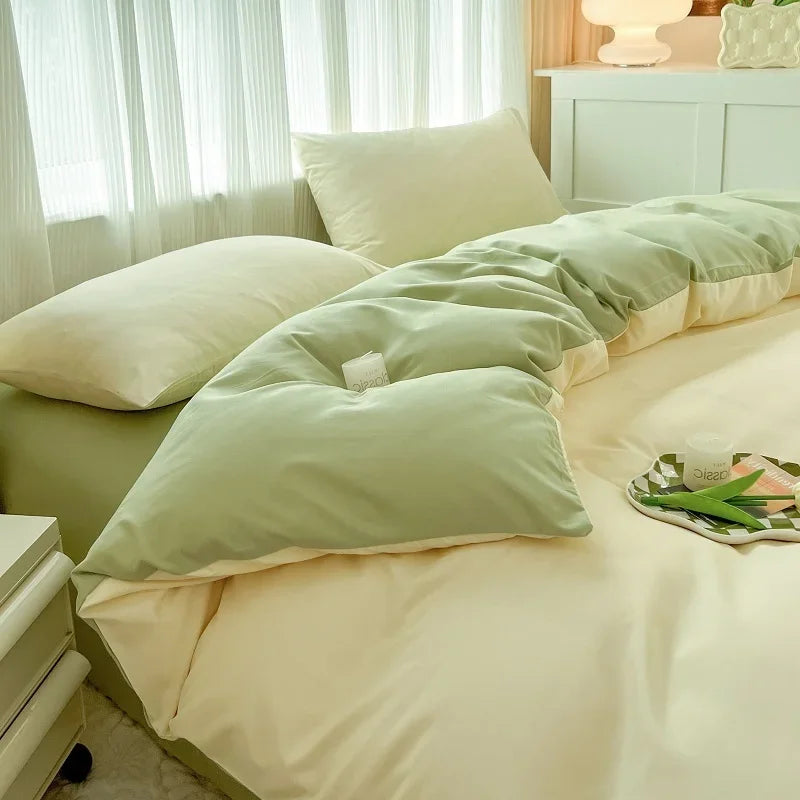 2-side Solid Color Brush Fabric Bed Set 4 Pieces Duvet Cover, 2 Pillowcase and Bedding Set. Bed Sheet, Quilt Cover, sizes Single, Queen and King