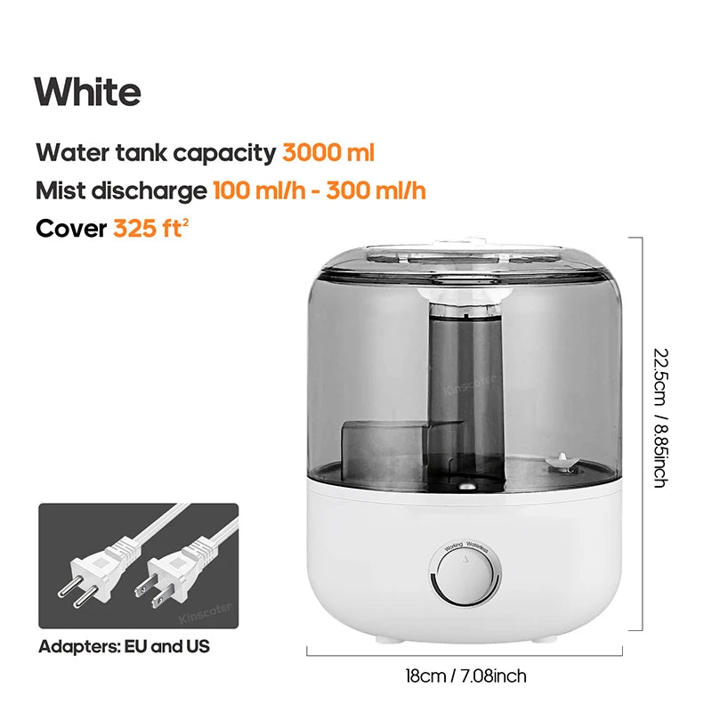 3L or 5L ,Professional Air Humidifier with Large Capacity and Aroma Diffuser with 3 levels of mist diffusion.