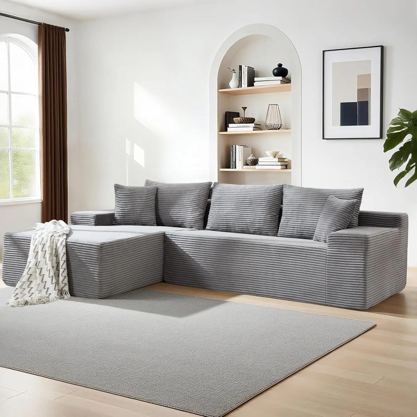 105" Cloud Modular Sectional Couch with L-Shape Chaise, Upholstered Corduroy Couches for Living Room, No Assembly, Customized