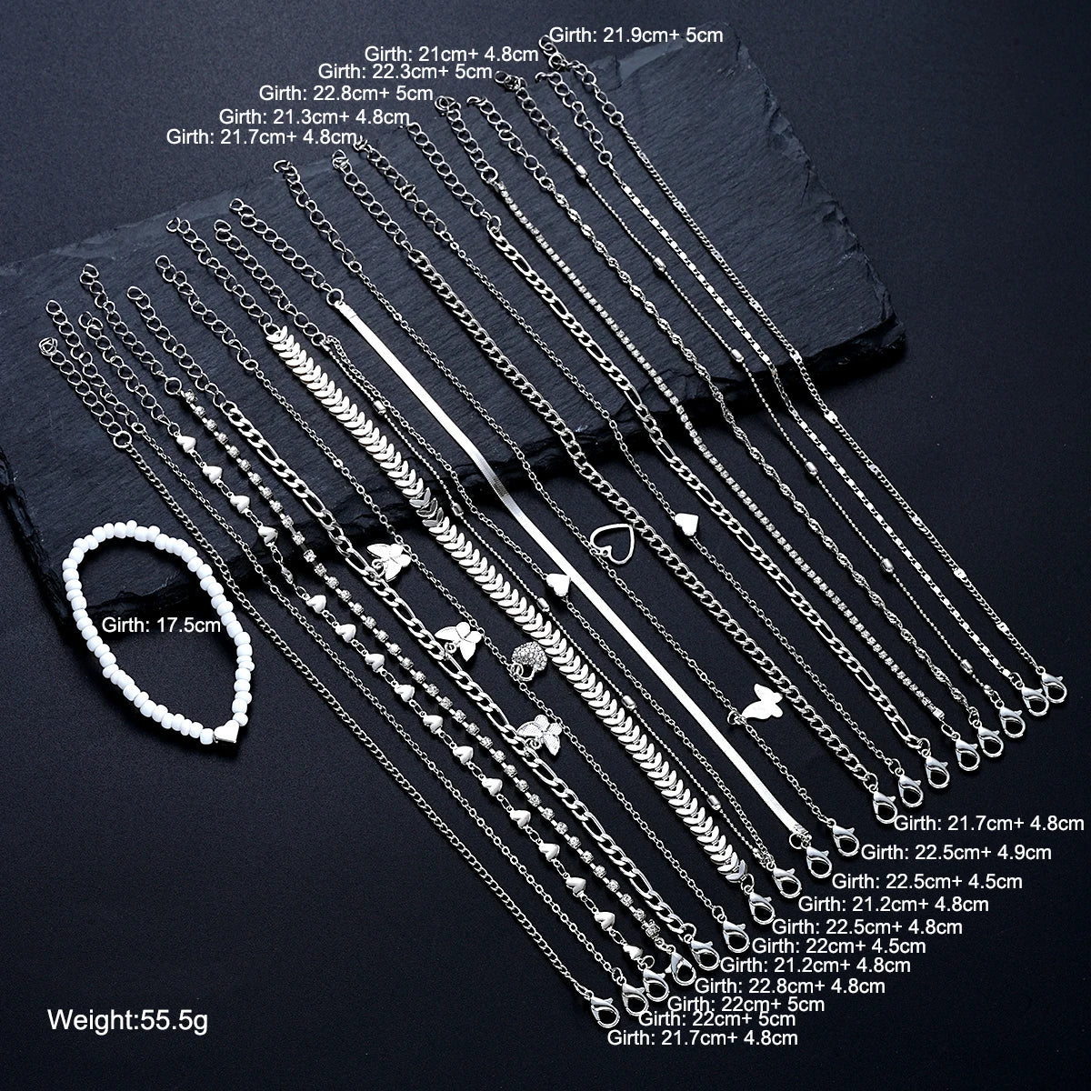 19Pcs/Set New Design Silver Color Anklet Sets for Women Fashion Pearl Butterfly Heart Crystal Foot Chain Versatile Daily Jewelry. This set is a wonderful gift or a wonderful BUY TO WEAR AND SHARE WITH FRIENDS