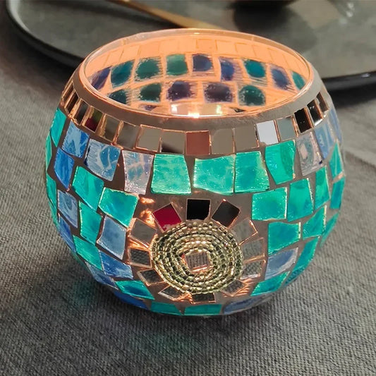 Mosaic Glass Candlestick, Confession Props, Folding Line, Blue, Green, European Style,