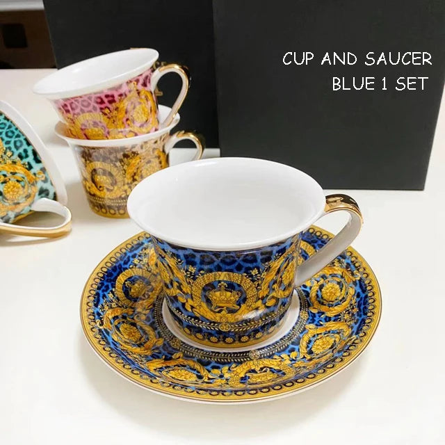 Golden Edge Luxury Tableware Set, Western Dinner Plate, Steak Flat Tray, Bone China Dinnerware Set, Coffee Cup, 10 ", 8" plates