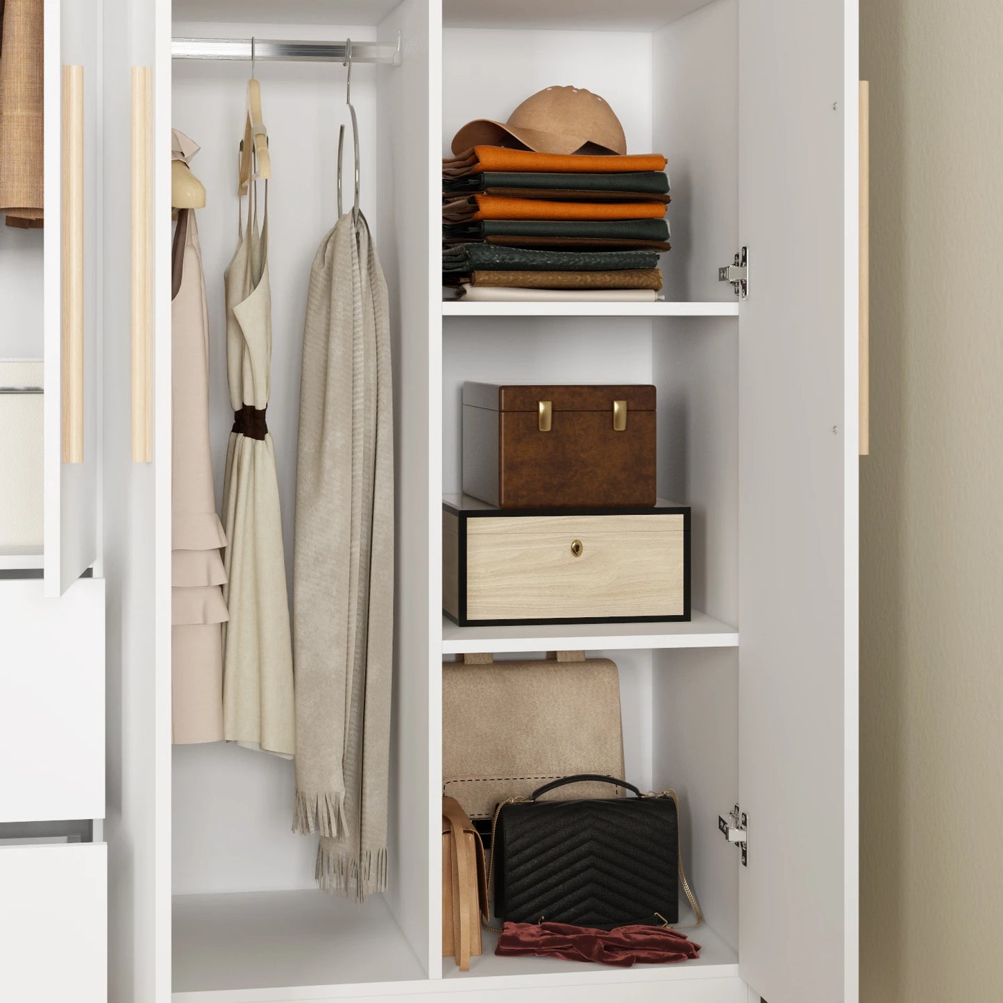 Modern Wardrobe Armoire, Closet with 2 Drawers, 6 Storage Cubes & 2 Hanging Rods, Wardrobe Closet for Bedroom.