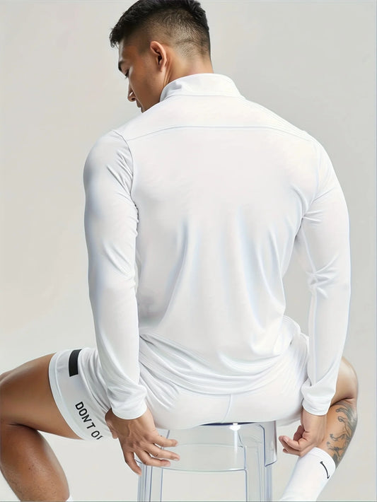 Men's Quick Dry Half-Zip Long Sleeve Sport Shirt. Solid Colors, Breathable, Gym Fitness, Running, ,Multi Colors, 1PC Workout Yoga