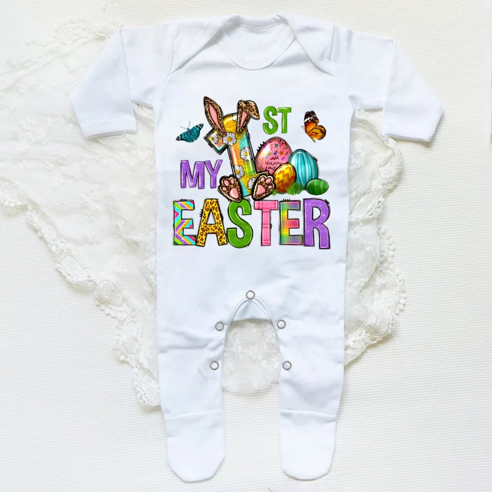 'My First Easter Bunny' Printed Baby, Babygrow Sleepsuit, Bodysuit for Newborn, Coming Home Hospital Outfit, Infant Easter Party Romper