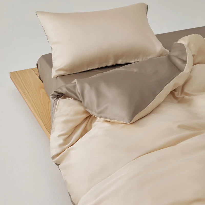Simple 100% Lyocell Bedding Set, Solid Colors, Soft, Skin-friendly Queen Duvet Cover Set with Sheets of Natural Plant Fibre on Duvet Cover