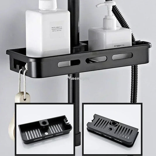 Bathroom Shower Storage Rack Organizer, No Drilling Li-fting Rod Shower Head Holder.